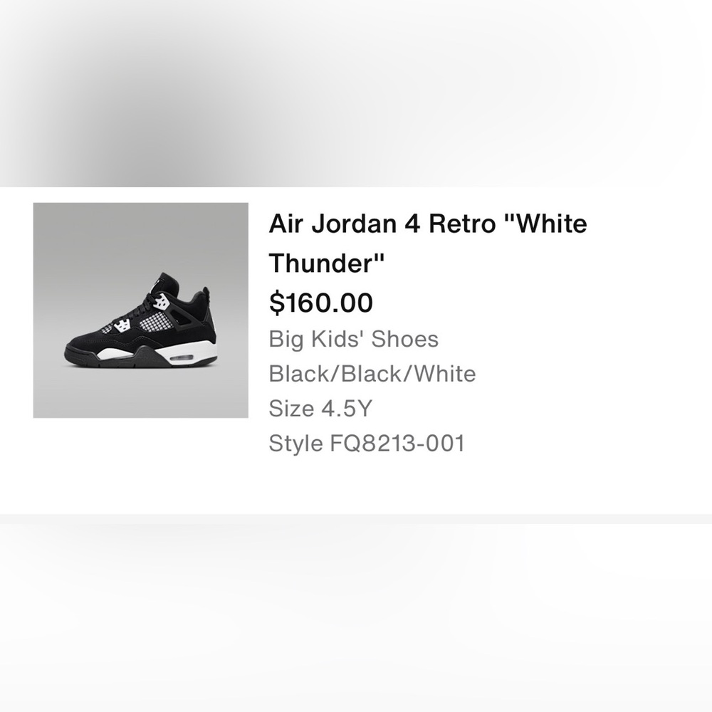 Nike Air Jordan 4 Retro White Thunder/Black Suede Sneakers 4.5 Y - Picture 10 of 10